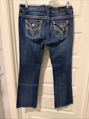 Vigoss Women's Dark Blue Bootcut Jeans with White Embroidery